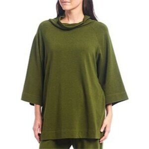 NWT Bryn Walker Olive Green Cowl Neck 3/4 Sleeve Loose Fit Tunic Top womens Smal